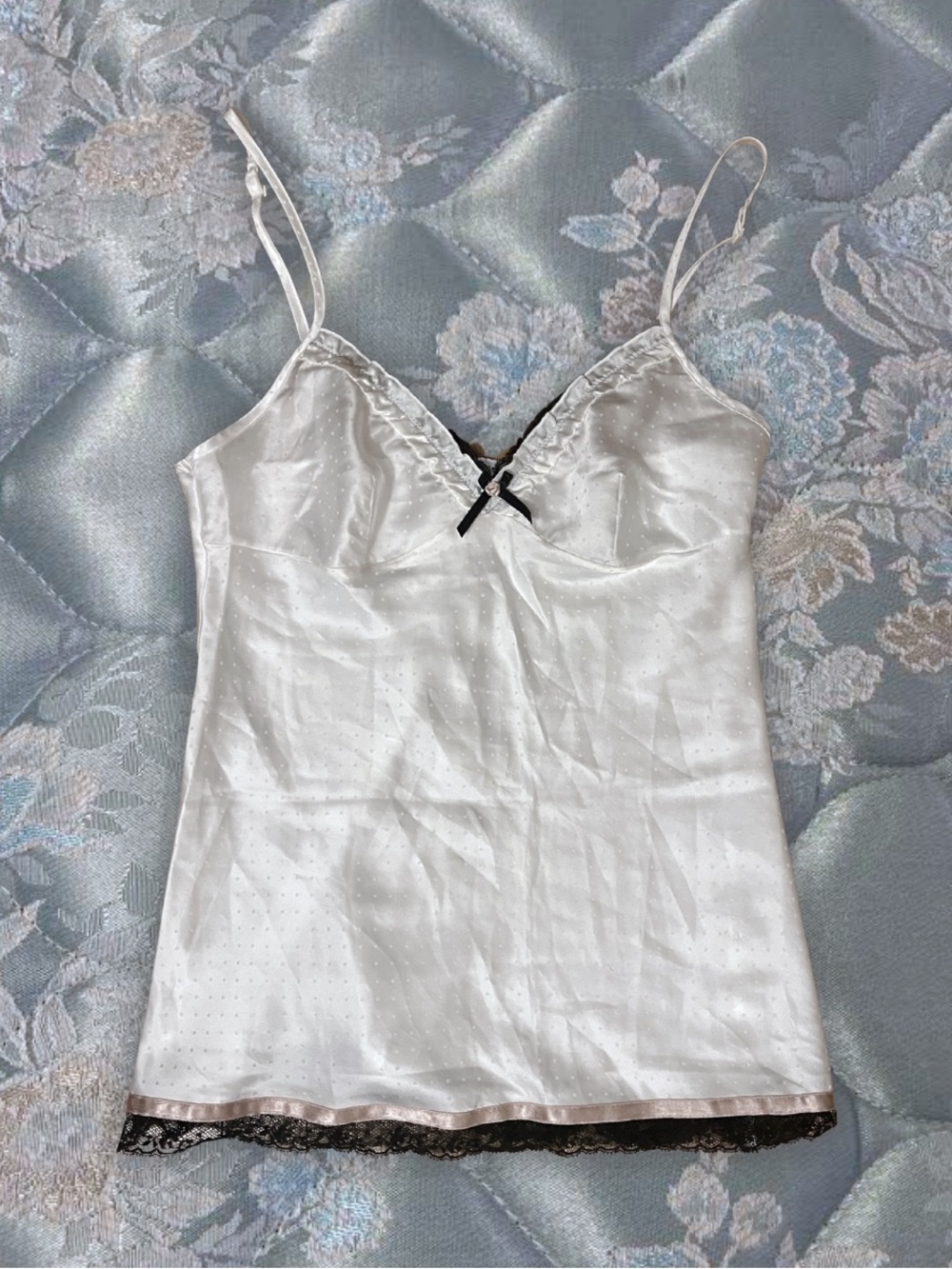 intimissimi White Satin Lace Trim Camisole with Black Bow